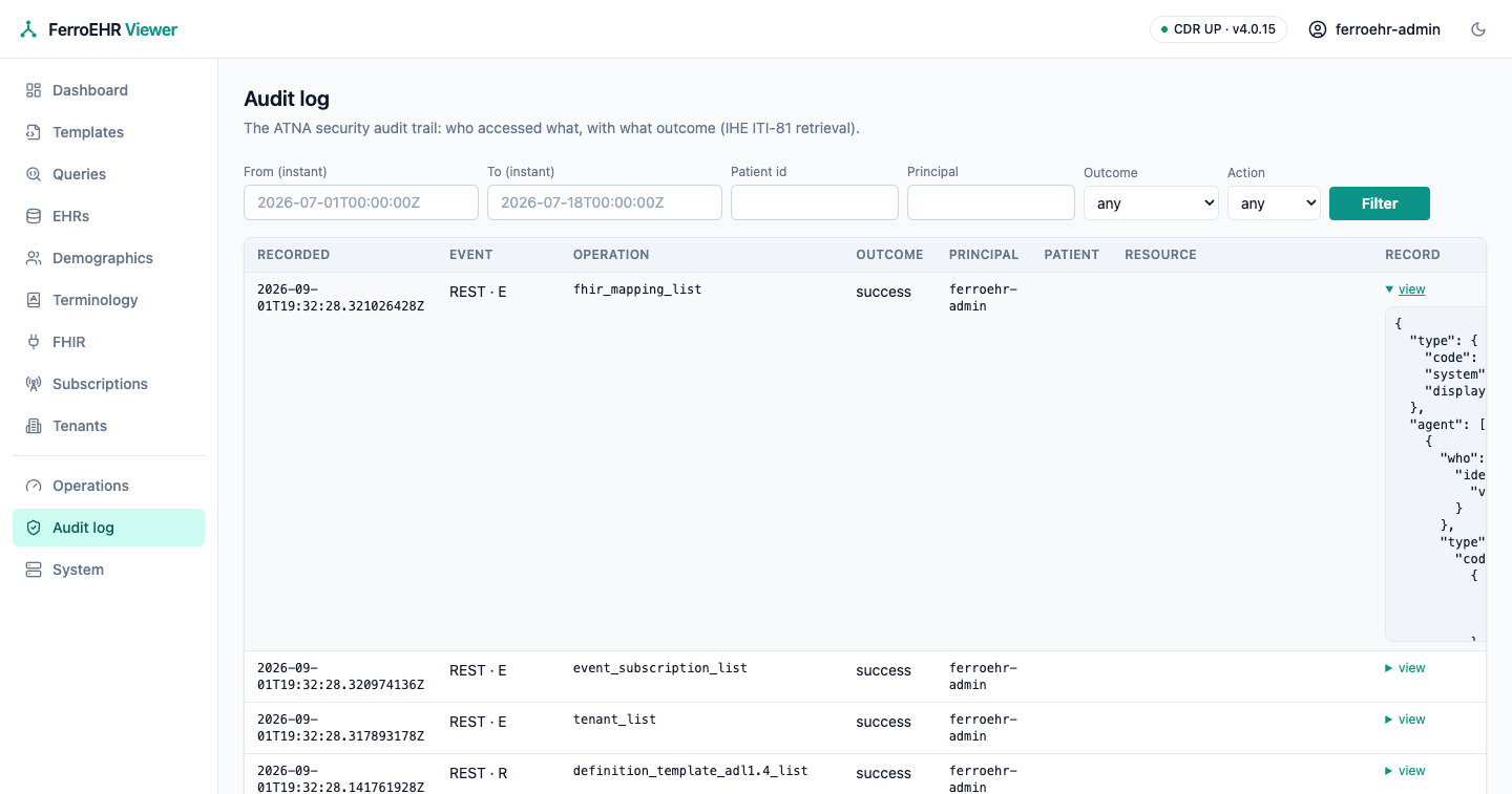 Audit log — the raw record