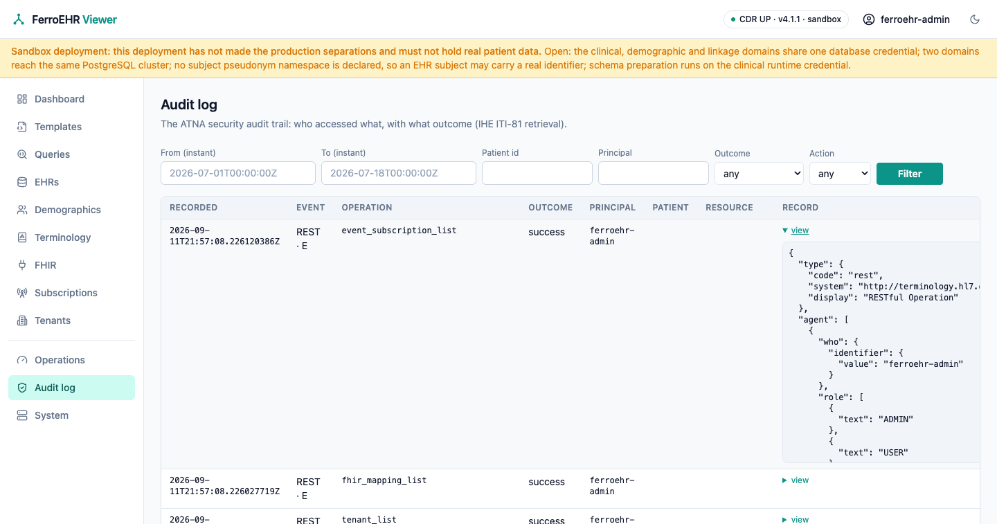 Audit log — the raw record